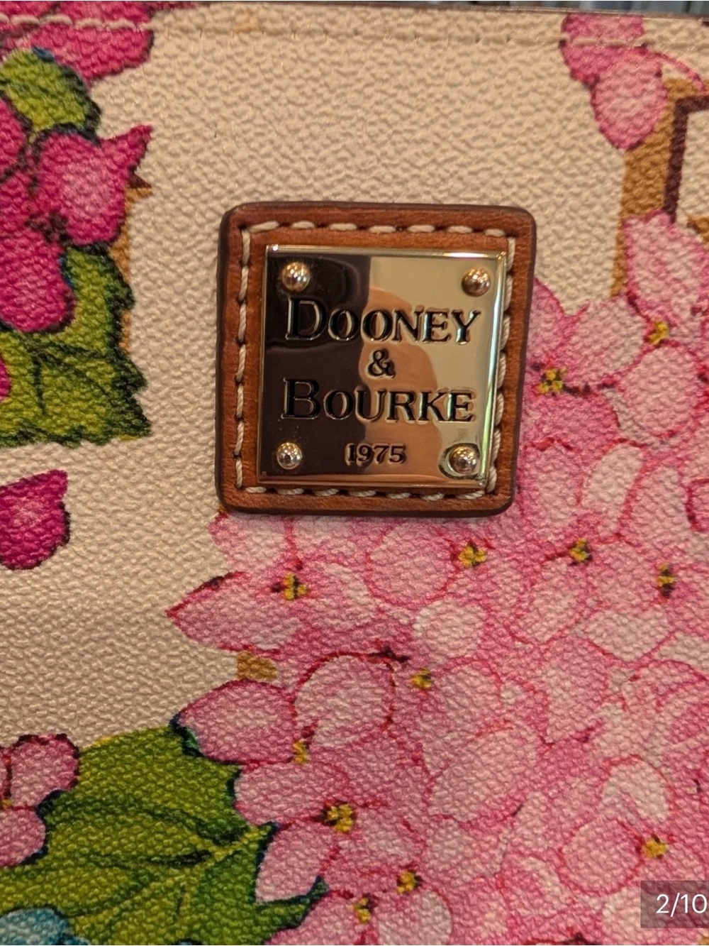 Dooney & Bourke Hydrangea Floral Tote | Pink Blue DB Logo Spring Garden Bag - Picture 11 of 11